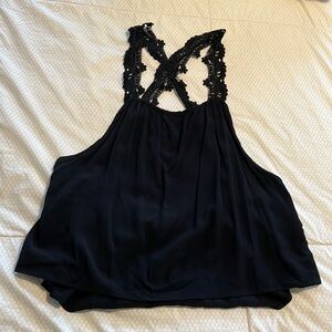 Stone Cold Fox Black Lace Tank Coppola Boho Criss Cross Back One Size Festival